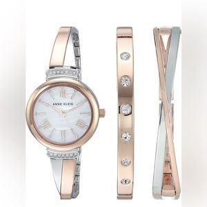 Anne Klein Women's Premium Crystal Accented Bangle Watch Set, AK/2245